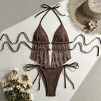 Damen Häkel-Bikini mit Rüschen und eleganter Schnürung R&B