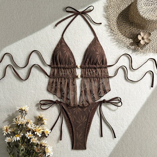 Damen Häkel-Bikini mit Rüschen und eleganter Schnürung R&B