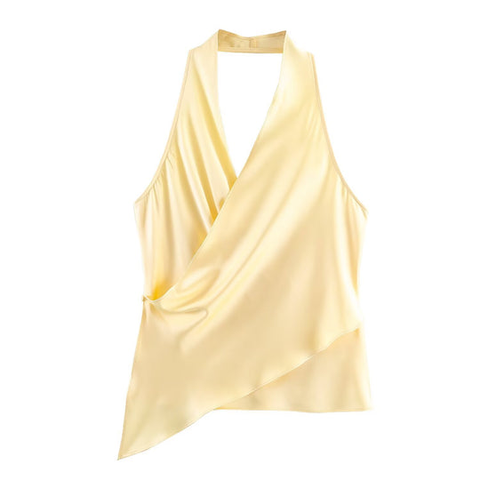 Damen elegantes Haltertop mit asymmetrischem Schnitt und schimmerndem Satinfinish R&B