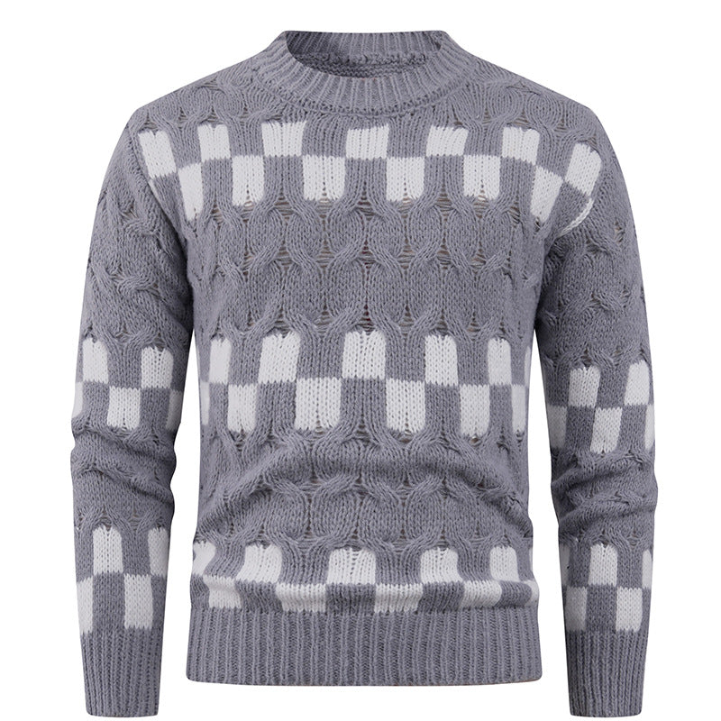 Herren Strickpullover mit kreativen geometrischen Mustern und hohem Kragen R&B