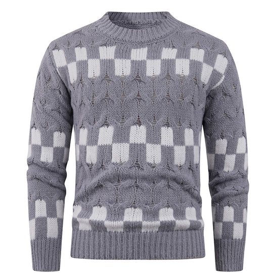 Herren Strickpullover mit kreativen geometrischen Mustern und hohem Kragen R&B