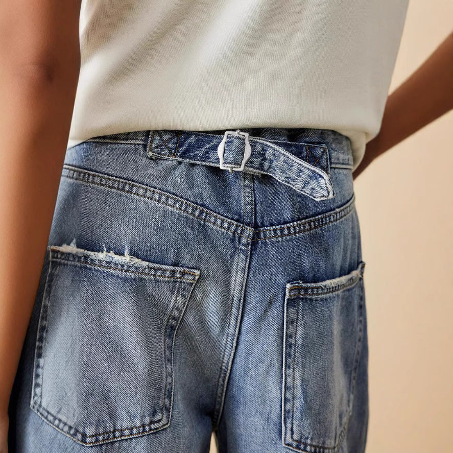 Damen Weit geschnittene Denim-Jeans mit modischem Design und einzigartigen Waschungen R&B