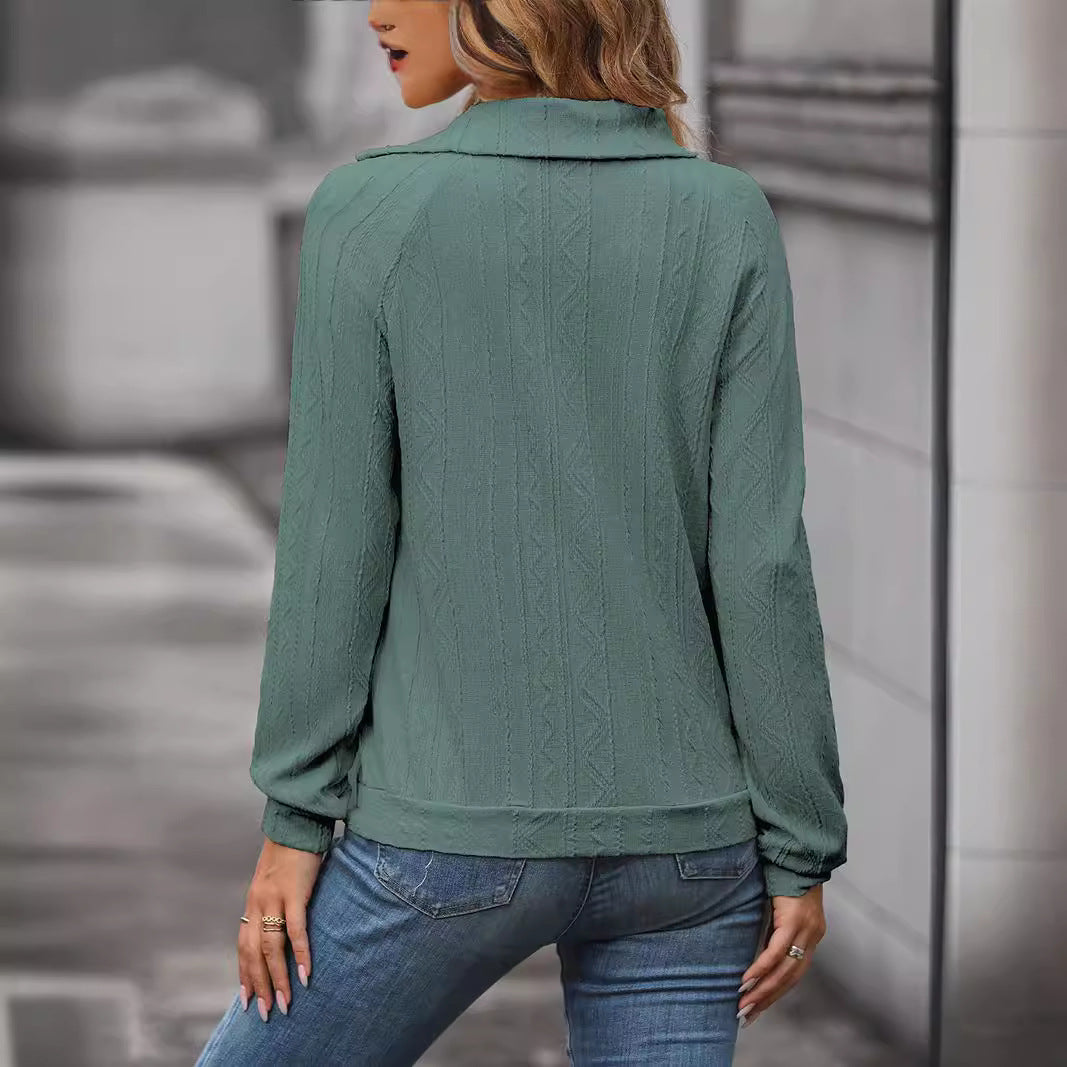 Damen Feinstrick-Oberteil mit asymmetrischem Kragen und Knopfdetails R&B