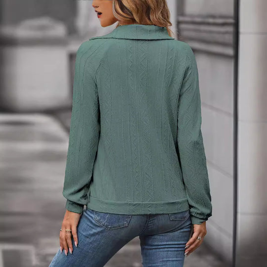 Damen Feinstrick-Oberteil mit asymmetrischem Kragen und Knopfdetails R&B
