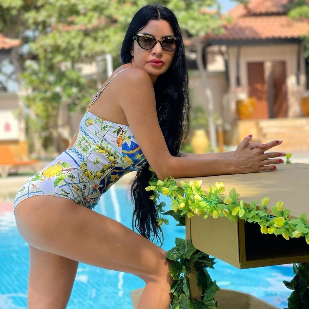 Damen Einseitiger Rüschenschwimmanzug mit floralem Muster R&B