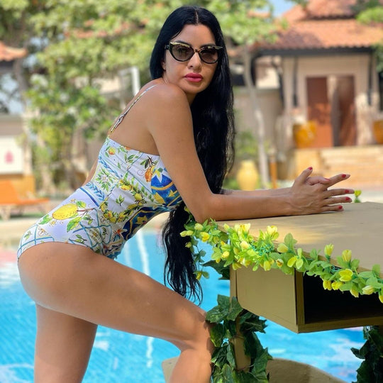 Damen Einseitiger Rüschenschwimmanzug mit floralem Muster R&B