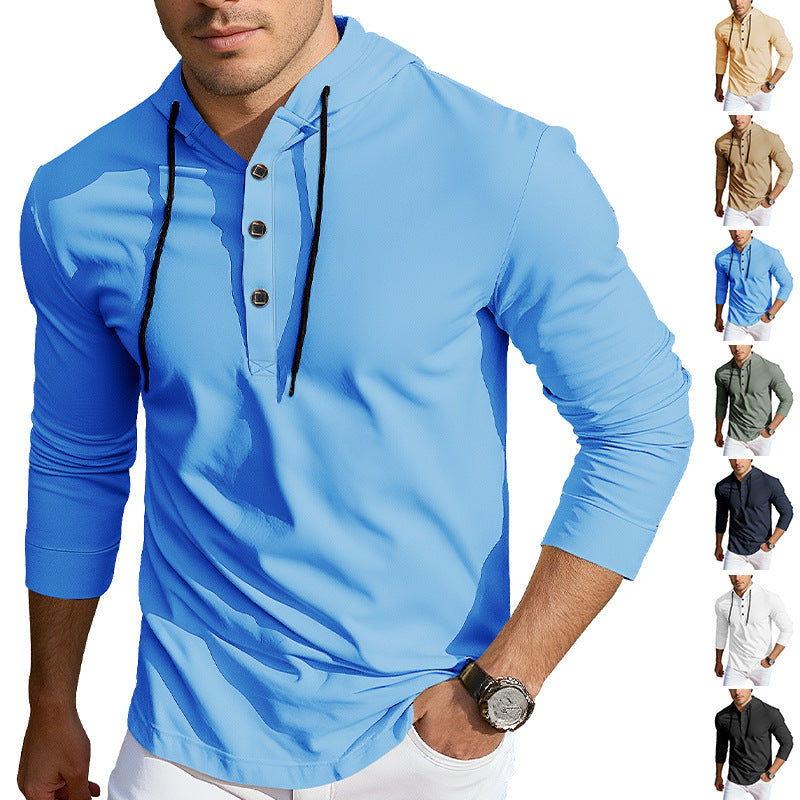 Herren nan Kapuzen-Henley Langarmshirt aus leichtem Stretchjersey mit Kordelzug R&B