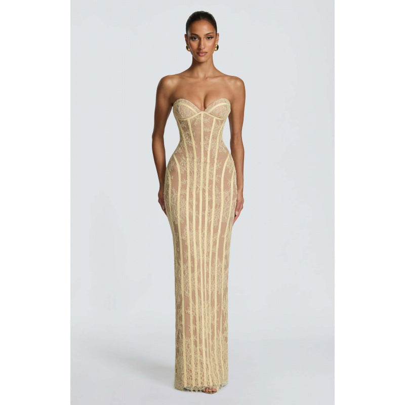 Damen Elegantes Abendkleid mit raffinierten Spitzenakzenten und corsagenähnlichem Oberteil R&B