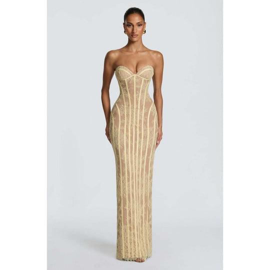 Damen Elegantes Abendkleid mit raffinierten Spitzenakzenten und corsagenähnlichem Oberteil R&B