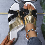 Damen Offene Sandalen mit glamourösem Metallic-Design und rutschfester Sohle R&B