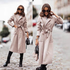 Damen Eleganter Wickel-Mantel mit praktischen Taschen und taillierbarem Gürtel R&B