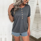 Damen T-Shirt mit modischen Holzknopfdetails R&B