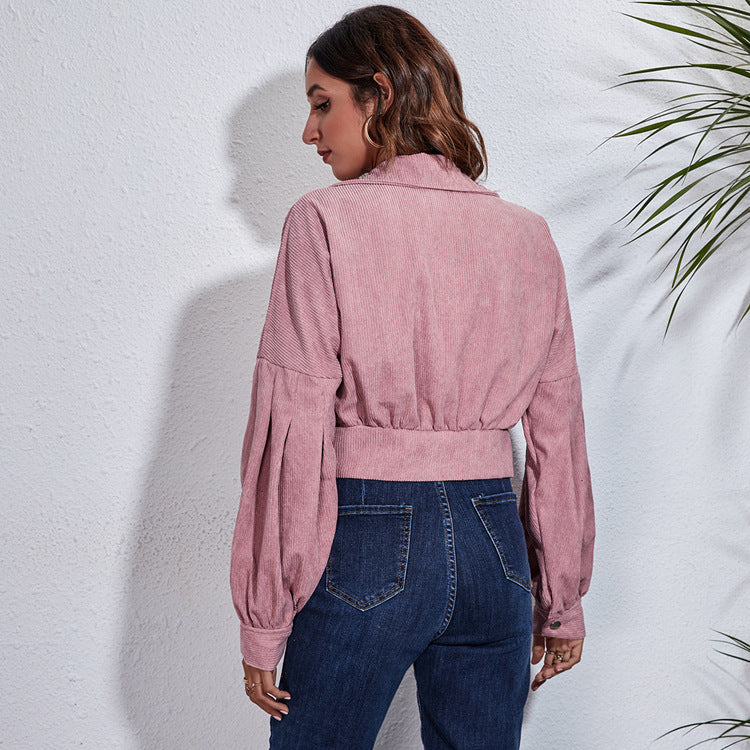 Damen Modische Cordjacke mit lässigem Schnitt und großen Taschen R&B