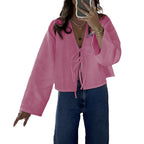 Damen cropped Bluse mit BindR&Band und lockerer Passform R&B
