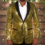 Herren glitzernder Pailletten Blazer mit schwarzem Revers R&B