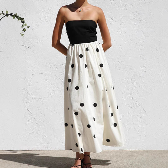 Damen Maxikleid mit trägerlosem Oberteil und verspieltem Punkten-Muster R&B