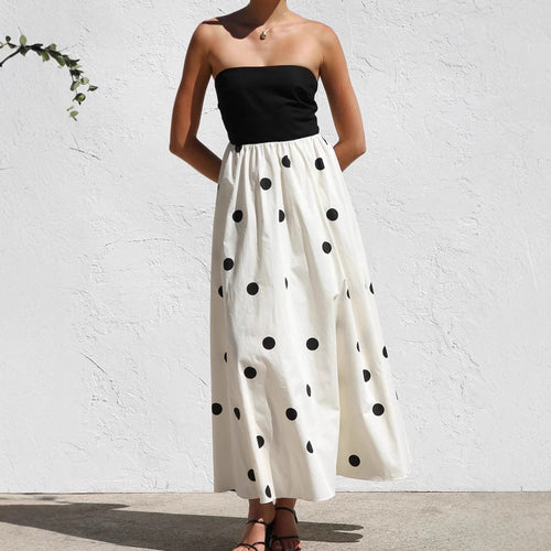 Damen Maxikleid mit trägerlosem Oberteil und verspieltem Punkten-Muster R&B