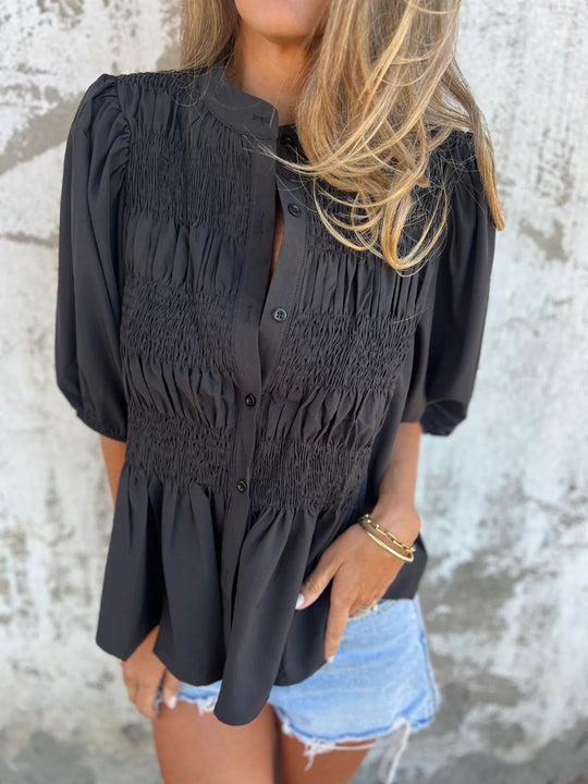 Damen Bluse mit Raffungen und Knopfleiste R&B