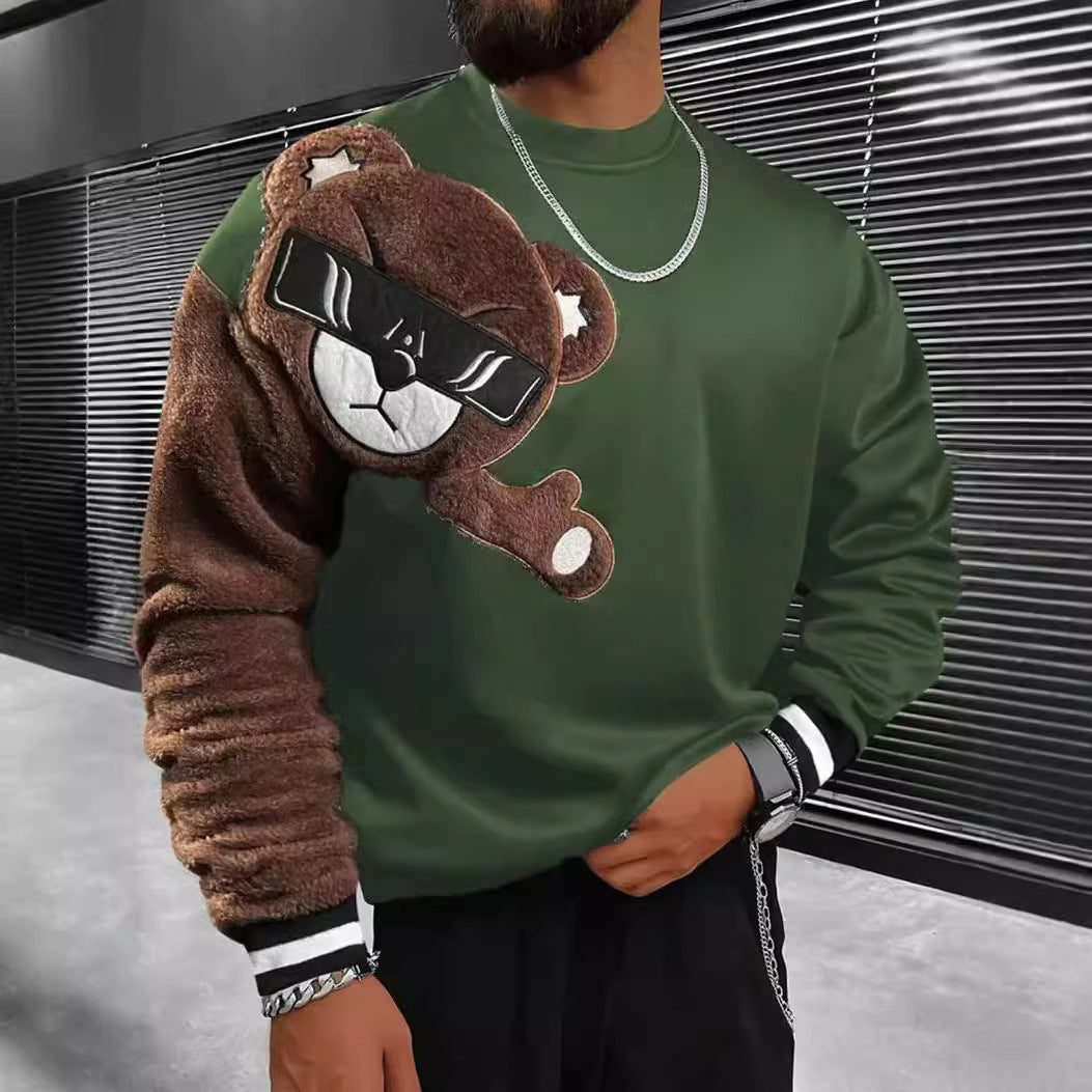 Herren Sweatshirt mit plüschiger Bärenapplikation