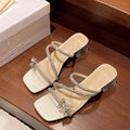 Damen elegante und glamouröse Sandalen mit funkelnden Applikationen und transparentem Blockabsatz EB