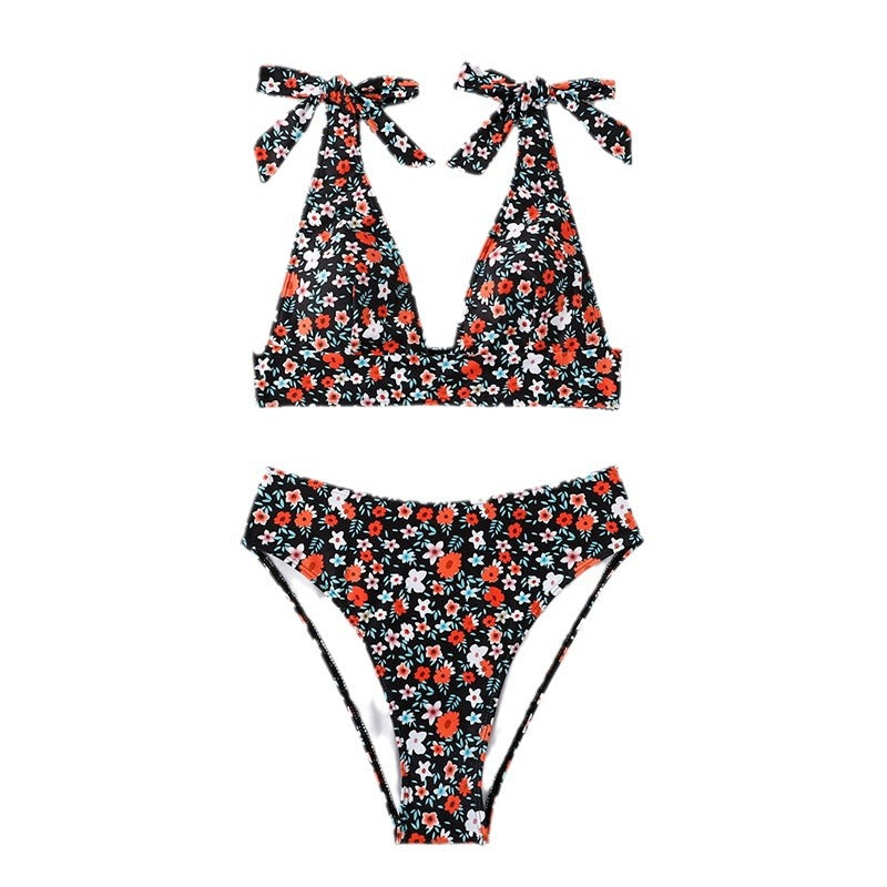 Damen Triangel-Bikini mit verstellbaren Schulterdetails und floralem Muster R&B