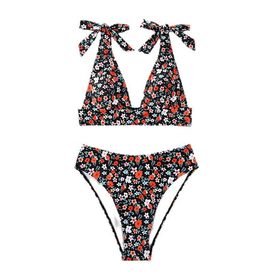 Damen Triangel-Bikini mit verstellbaren Schulterdetails und floralem Muster R&B