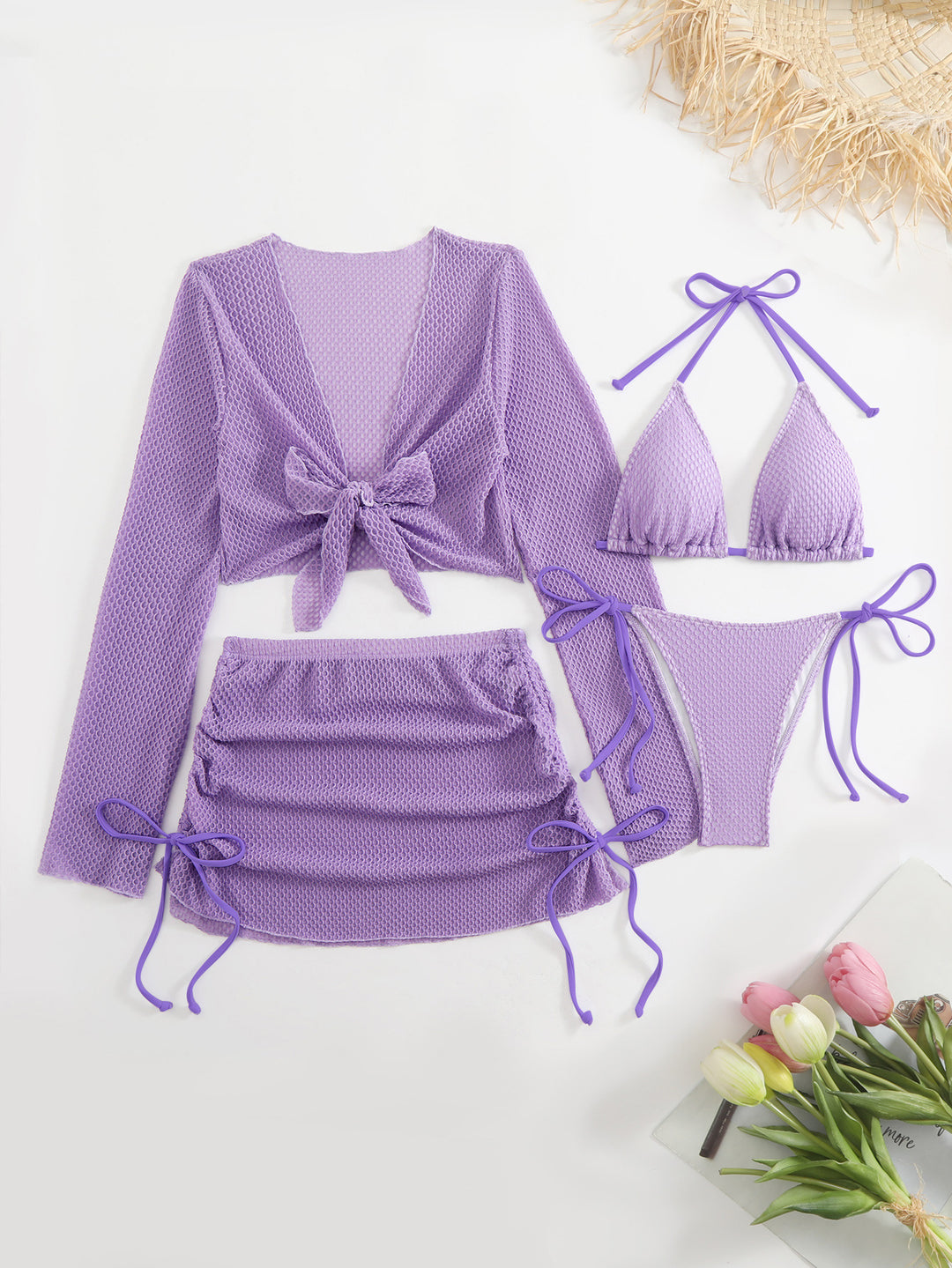 Damen Badeanzug-Set mit trendigem Netzdesign und verstellbaren Details R&B