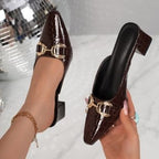 Damen elegante Mules mit Krokoprägung und dekorativen Schnallen R&B