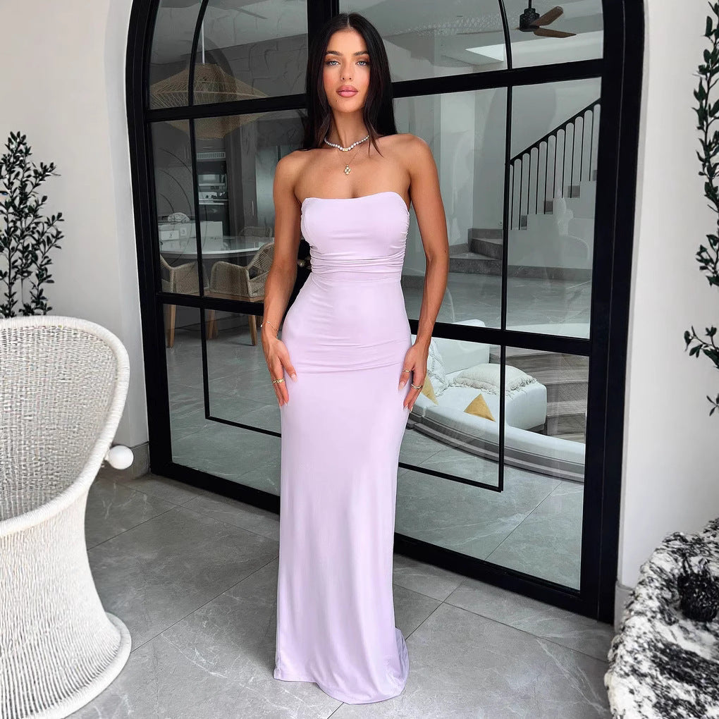 Damen Elegantes Maxikleid mit schulterfreiem Design und figurbetontem Schnitt R&B
