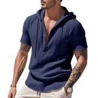 Herren Kurzarm-Henley-Shirt mit praktischer Kapuze und modischen Akzenten R&B