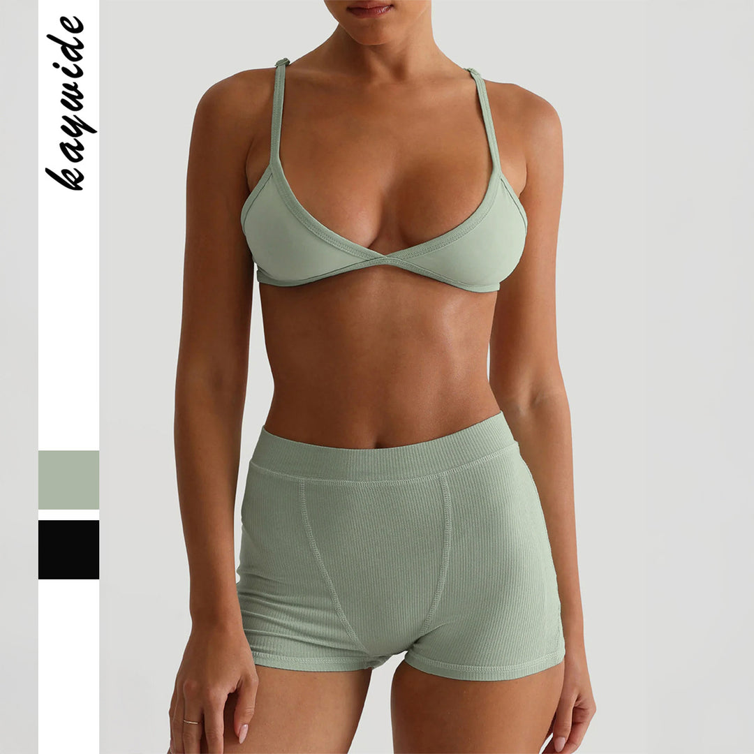 Damen Sport-Bustier und Shorts-Set mit hohem Bund R&B