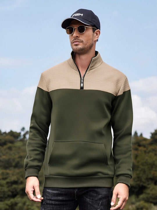 Herren funktionale Sweatjacke mit hochschließendem Kragen und praktischer Kängurutasche R&B