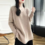 Damen Grobstrickpullover mit V-Ausschnitt und lässigem Schnitt R&B