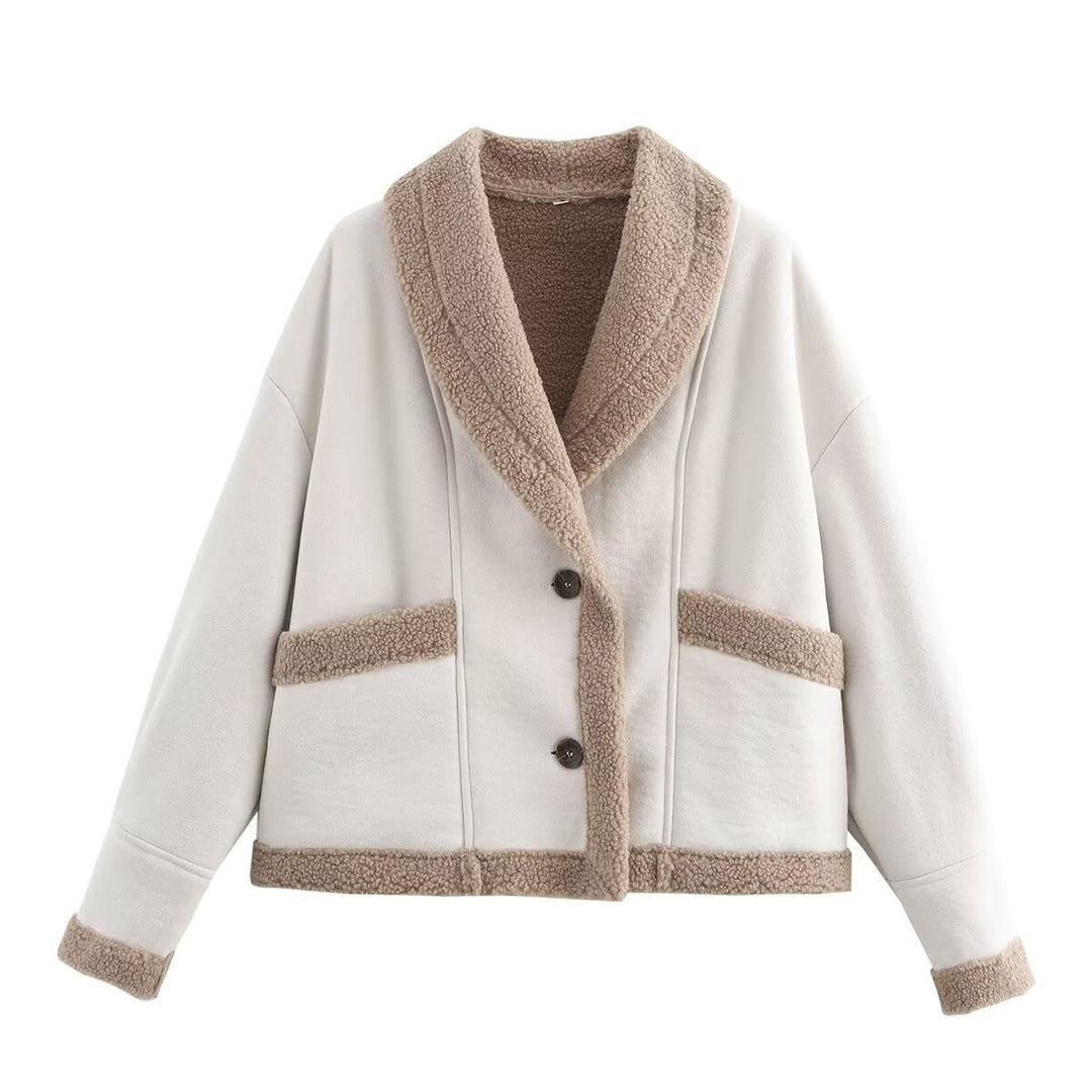 Damen kuschelige Oversized-Jacke mit elegantem Schalkragen und praktischen Taschen R&B