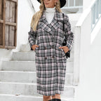 Damen Oversized Karo-Mantel im eleganten Double-Breasted Design