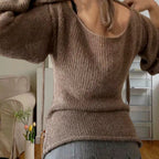Damen Eleganter Feinstrickpullover mit lässigem Schnitt und Rundhalsausschnitt R&B