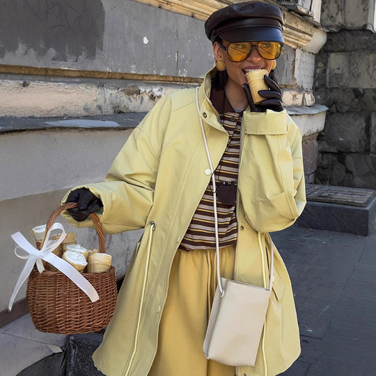 Damen Modische Regenjacke mit verstellbarem Taillenzug und praktischen Taschen R&B