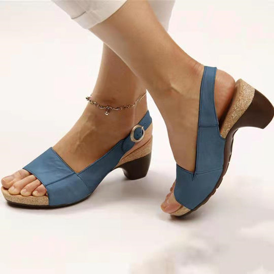 Damen Komfortable Absatzsandalen mit anatomischem Fußbett und elegantem Riemen Heidi-Mode