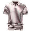 Herren nan gestreiftes Strickpoloshirt kurzarm aus feiner Baumwollmischung mit Polokragen und Rippbündchen R&B