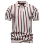Herren nan gestreiftes Strickpoloshirt kurzarm aus feiner Baumwollmischung mit Polokragen und Rippbündchen R&B