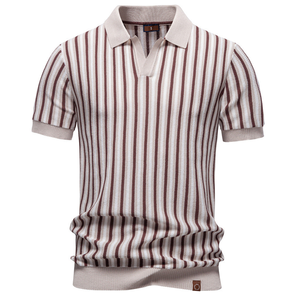 Herren nan gestreiftes Strickpoloshirt kurzarm aus feiner Baumwollmischung mit Polokragen und Rippbündchen R&B