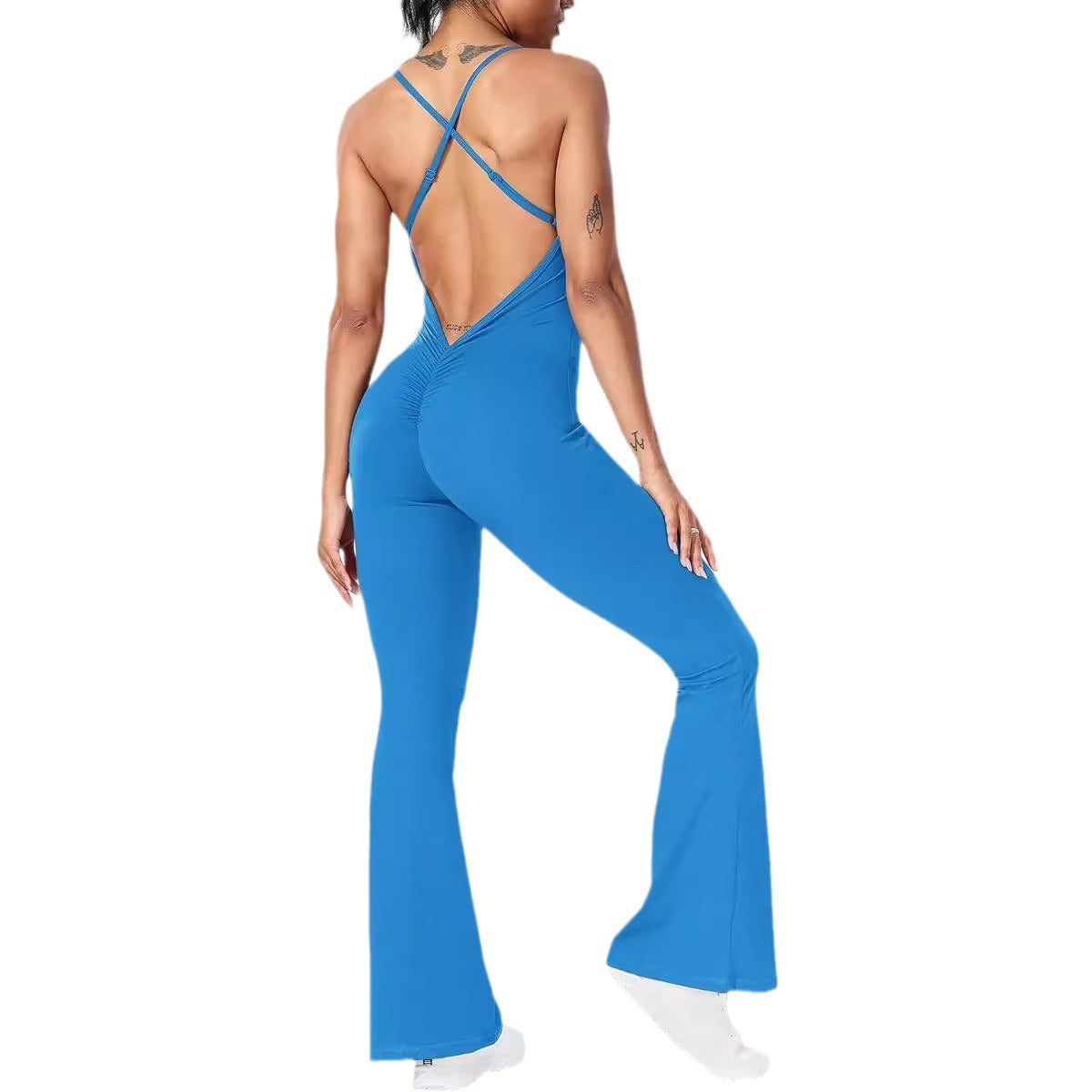 DamenSportlicher Jumpsuit mit schickem U-Ausschnitt und flared Beinen R&B