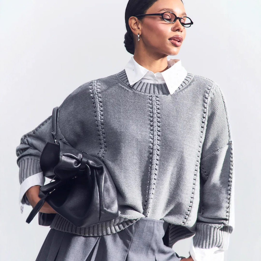 Damen Grobstrickpullover mit strukturiertem Design und weitem Schnitt R&B