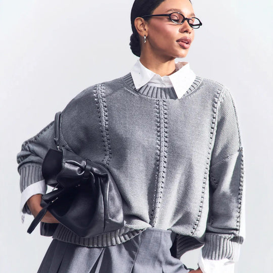 Damen Grobstrickpullover mit strukturiertem Design und weitem Schnitt R&B
