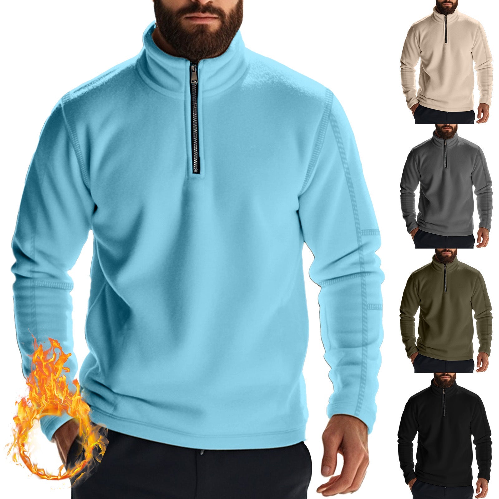 Herren Fleece-Kapuzenpullover mit halbem Reißverschluss R&B