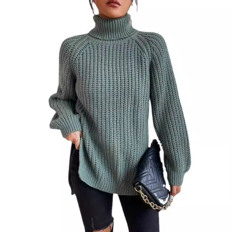 Damen Strickpullover mit hohem Kragen und strukturiertem Wabenmuster R&B