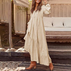 Damen Maxikleid mit elastischem Oberteil und voluminösem Saum R&B