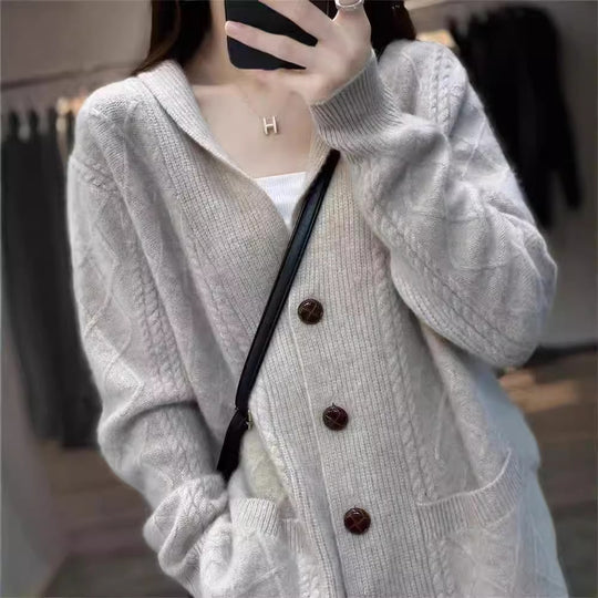Damen Strickcardigan mit eleganter Struktur und großen Holzknöpfen R&B