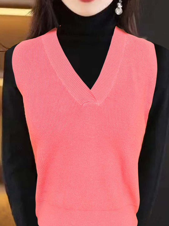 Damen elegantes V-Ausschnitt Strickoberteil R&B