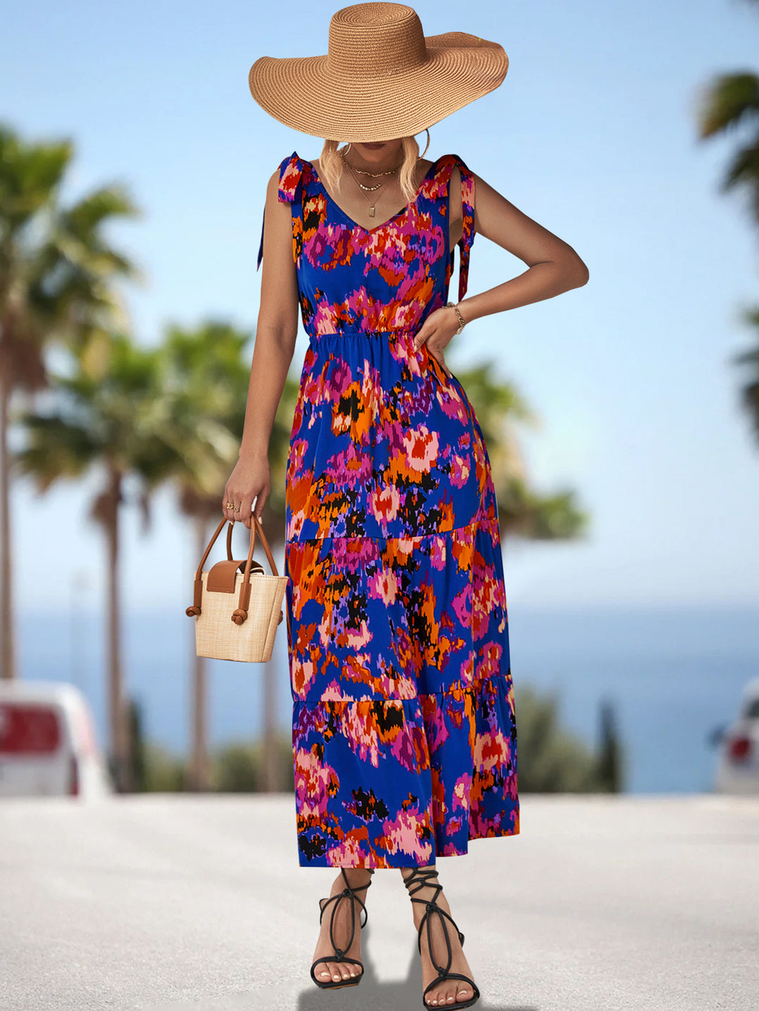 Damen Maxikleid mit verspieltem Floralprint und luftigen Trägern R&B